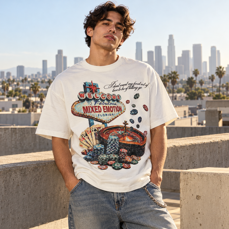 Mixed Emotions collection cover: distinct male American streetwear model