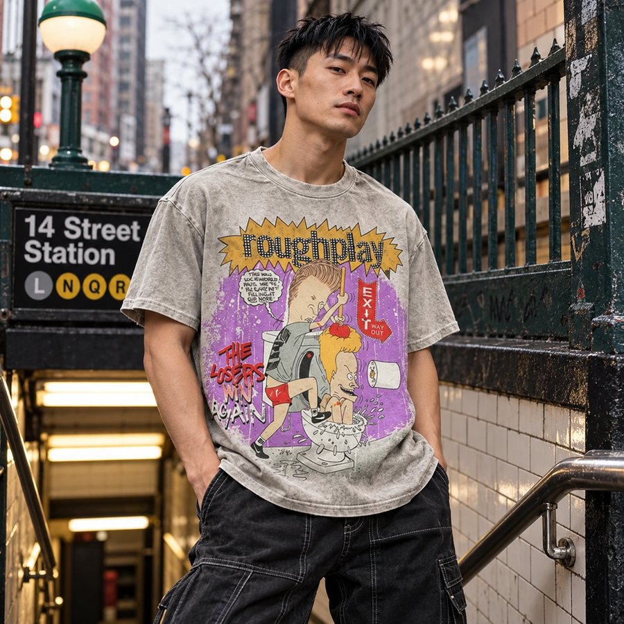 Rough Play collection cover: distinct male American streetwear model