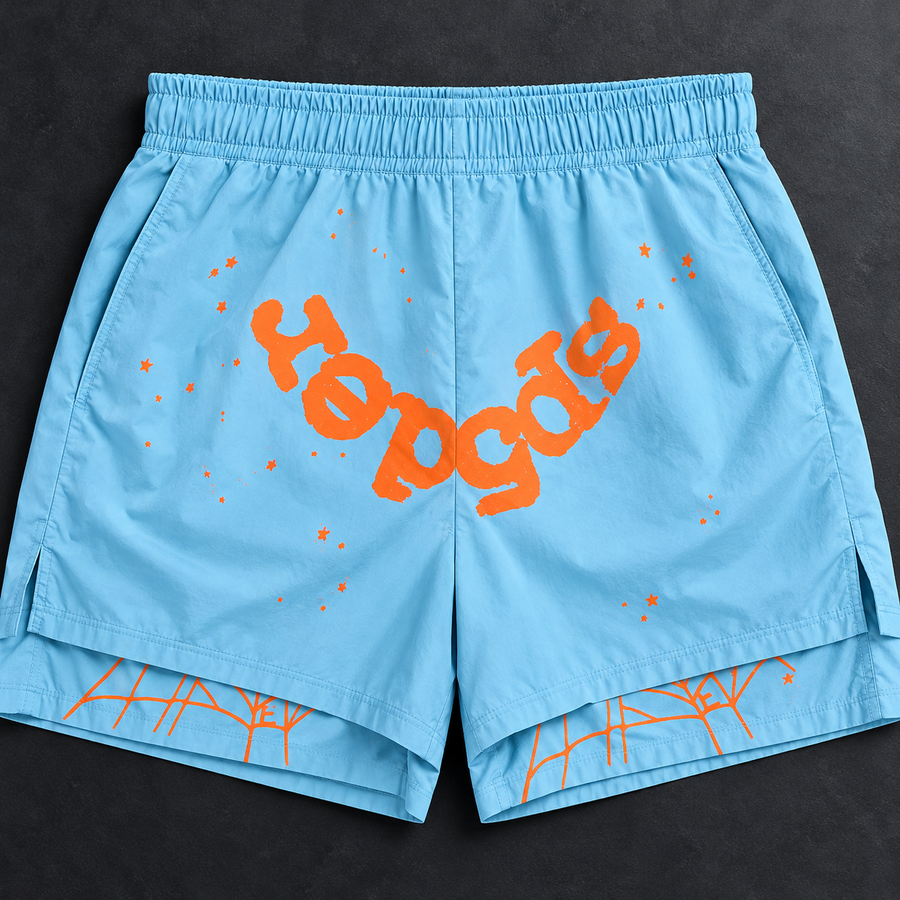 Shorts collection close-up based on live Sp5der shorts