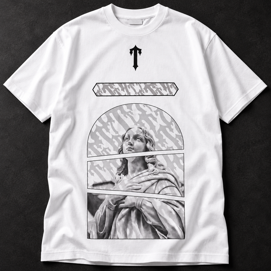 T-Shirt collection close-up based on a live Trapstar T-shirt
