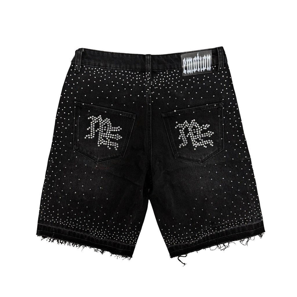 Mixed Emotions Black “ME” Rhinestone Denim Shorts